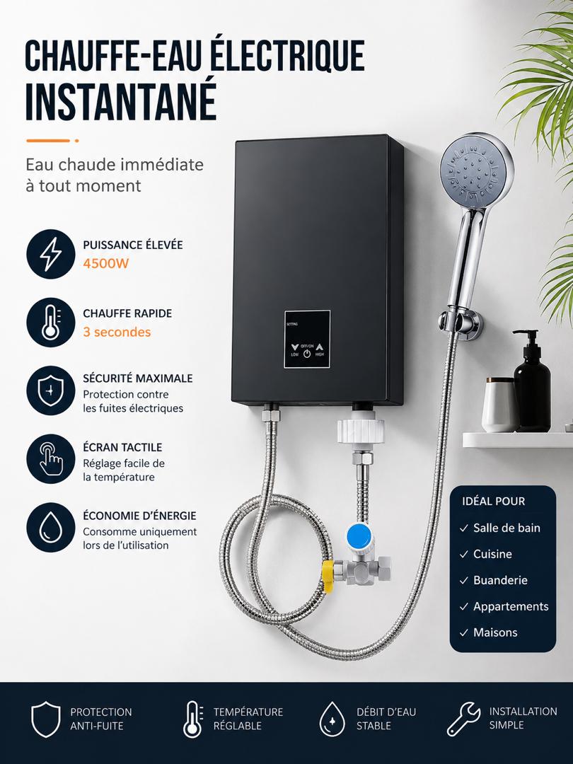 Chauffe-Eau Électrique Instantané – Eau Chaude à la Demande